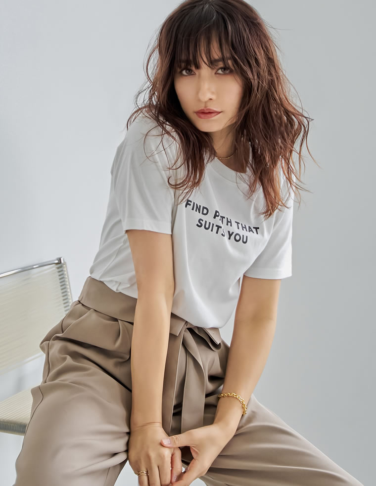 半袖 Tシャツ レディース トップス M/L ロゴT カットソー 添え糸編み 接触冷感 UVカット 紫外線カット 春夏[mb] | Re:EDIT | 02