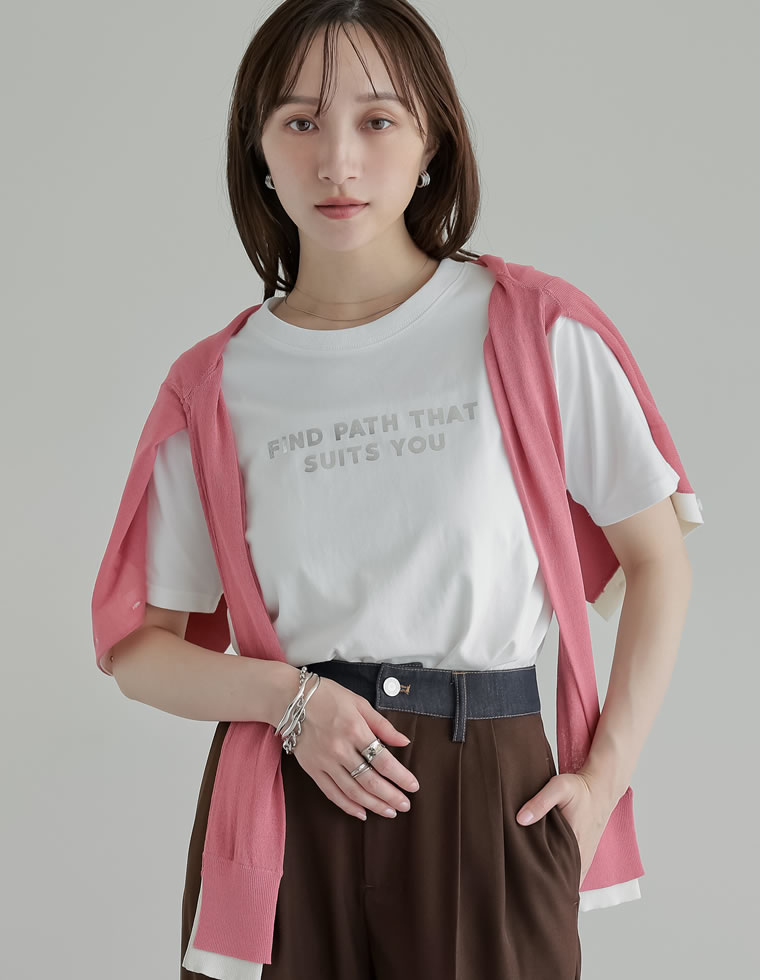 半袖 Tシャツ レディース トップス M/L ロゴT カットソー 添え糸編み 接触冷感 UVカット 紫外線カット 春夏[mb] | Re:EDIT | 04