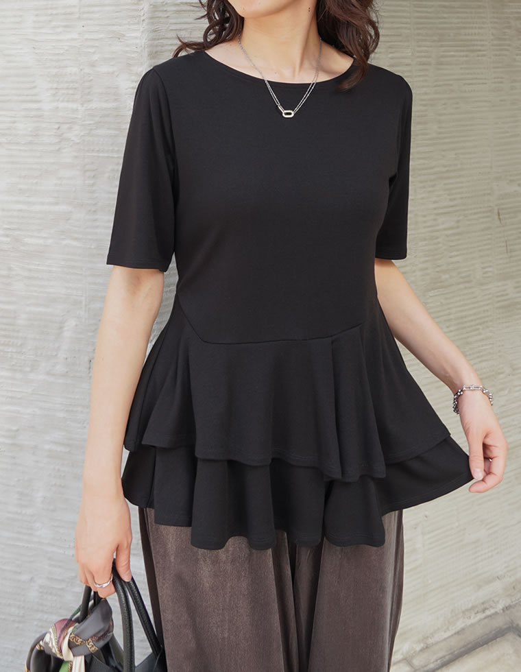 ペプラムトップス レディース トップス M/L Tシャツ 半袖 体型カバー 毛玉防止 接触冷感 コンパクト 春夏[mb] | Re:EDIT | 01