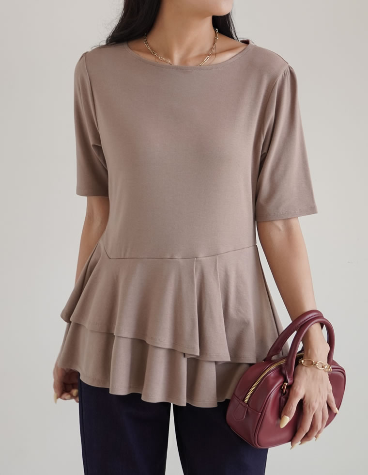 ペプラムトップス レディース トップス M/L Tシャツ 半袖 体型カバー 毛玉防止 接触冷感 コンパクト 春夏[mb] | Re:EDIT | 03