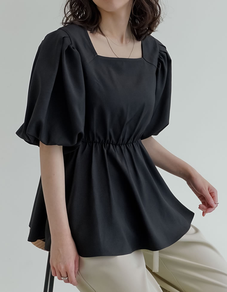 ブラウス レディース トップス M/L ペプラム チュニック 半袖 お尻が隠れる 体型カバー セットアップ対応 春夏[mb] | Re:EDIT | 01