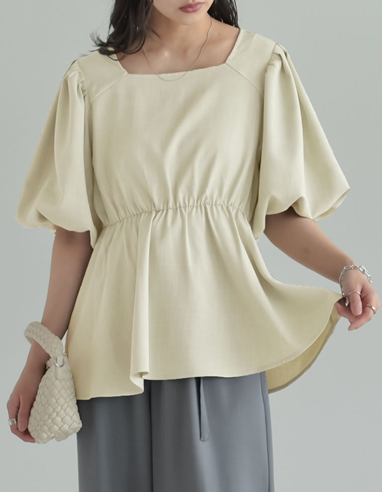 ブラウス レディース トップス M/L ペプラム チュニック 半袖 お尻が隠れる 体型カバー セットアップ対応 春夏[mb] | Re:EDIT | 02