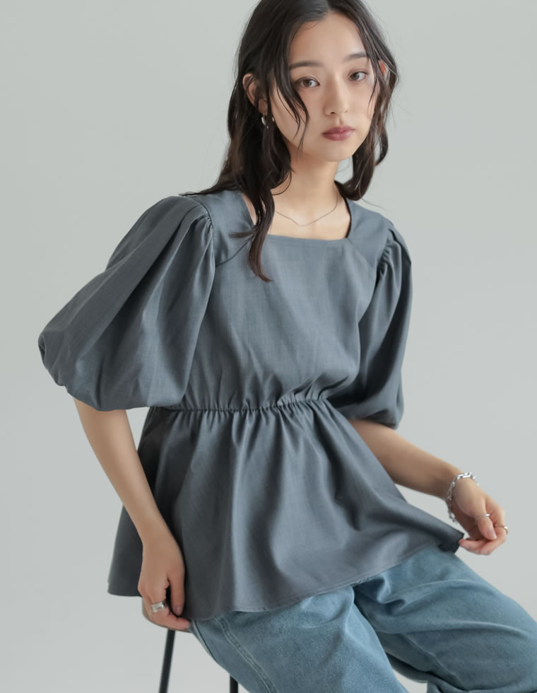 ブラウス レディース トップス M/L ペプラム チュニック 半袖 お尻が隠れる 体型カバー セットアップ対応 春夏[mb] | Re:EDIT | 04