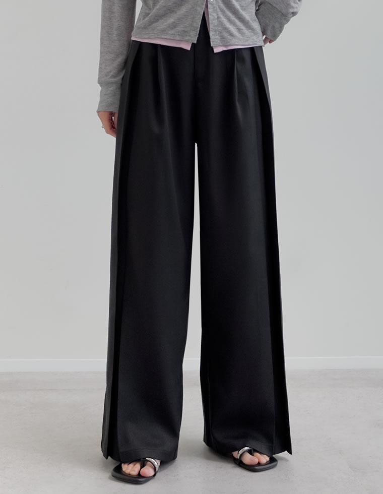 ワイドパンツ レディース パンツ 低身長 高身長 セットアップ対応 リネンタッチ 麻調 ポケットあり 体型カバー ウエストバッグゴム 春夏 | Re:EDIT | 01
