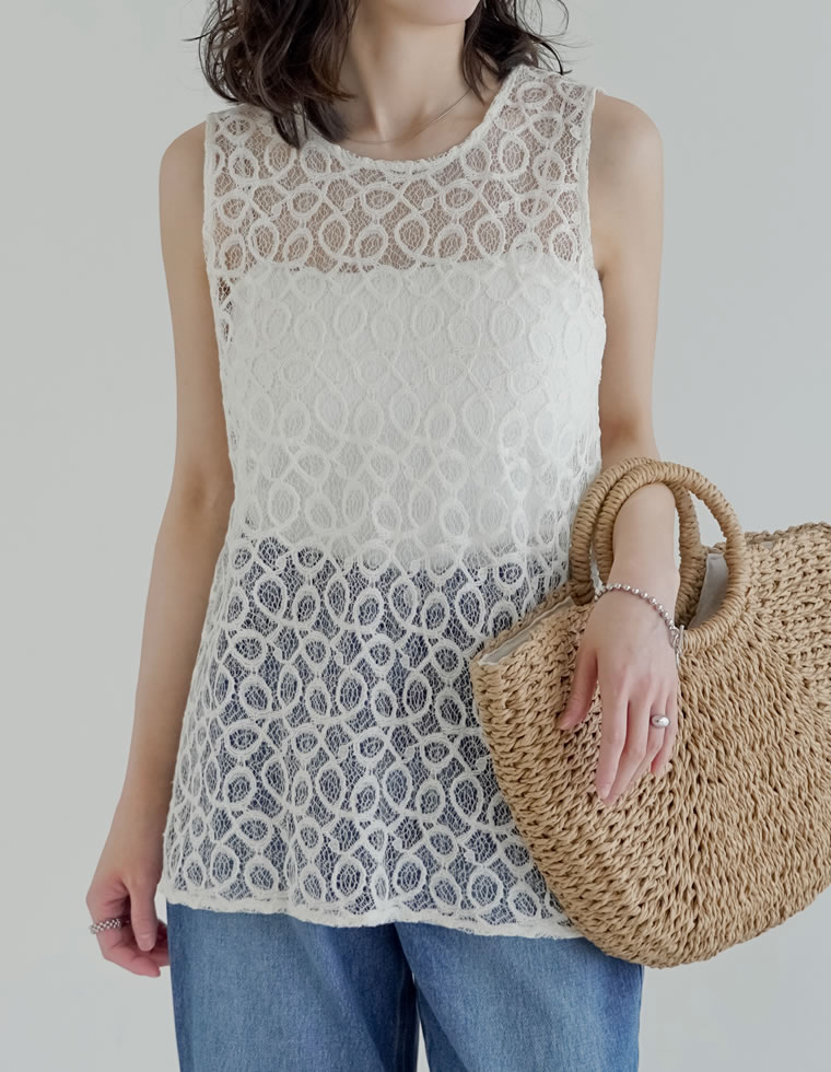 ベスト ジレ レディース トップス M/L コードレース ラッセルレース 前後2WAY ノースリーブ セットアップ対応 春夏[mb] | Re:EDIT | 02