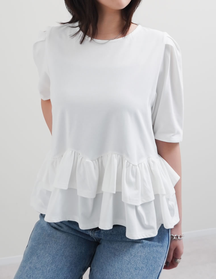 Tシャツ レディース トップス カットソー 半袖 接触冷感 UVカット 紫外線対策 シワになりにくい ペプラム フリル 体型カバー 春夏[mb] | Re:EDIT | 02