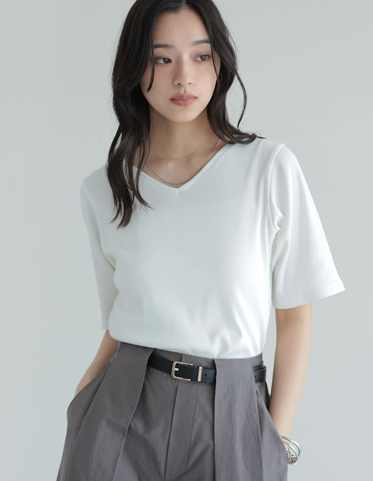 カットソー レディース トップス Tシャツ 半袖 汗ジミ防止 乾燥機OK 選べる Vネック 丸首 クルーネック スクエアネック 春夏[mb] | Re:EDIT | 02