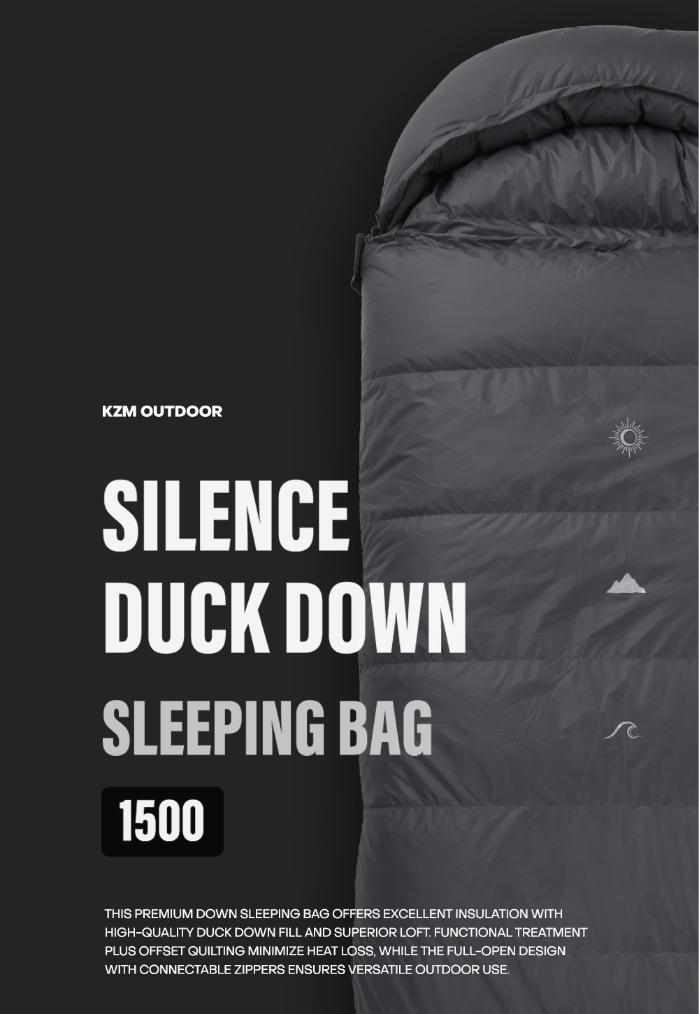 【KZM公式ストア】KZM OUTDOOR カズミ アウトドア サイレンス ダックダウン寝袋 1500 チャコール 連結可能 寝袋 シュラフ 布団 封筒型 封筒タイプ 幅80×195cm_1