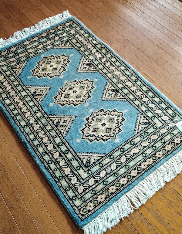 パキスタン絨毯 ウール100％ 手織り絨毯 ムガール 玄関マット 約62