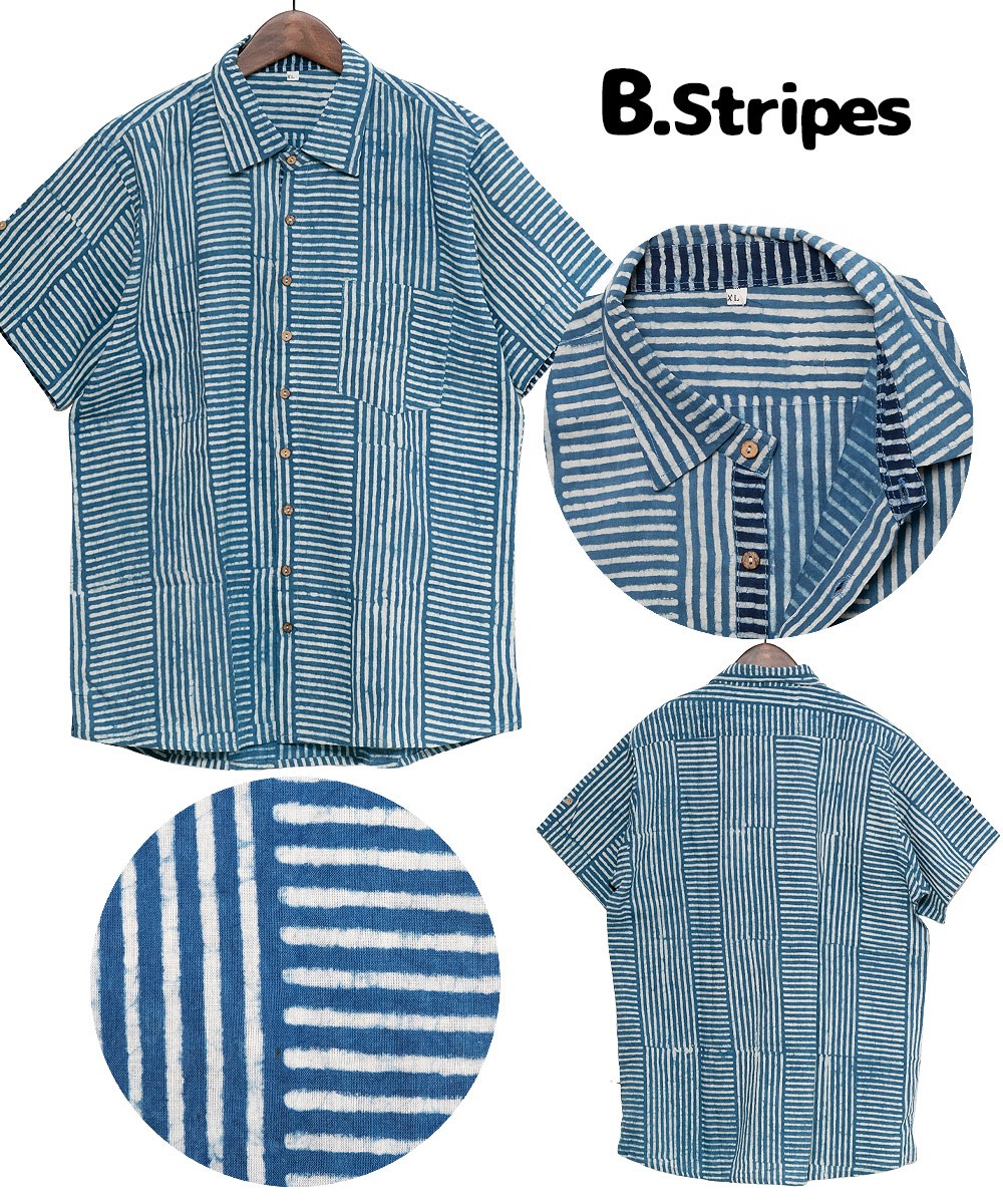 エスニック メンズ シャツ 半袖シャツ 春 夏 ファッション カジュアル ボーダー 半そで 大きいサイズ アジアン インド綿 ブルー グリーン アジア雑貨ガネーシャ 通販 Yahoo ショッピング