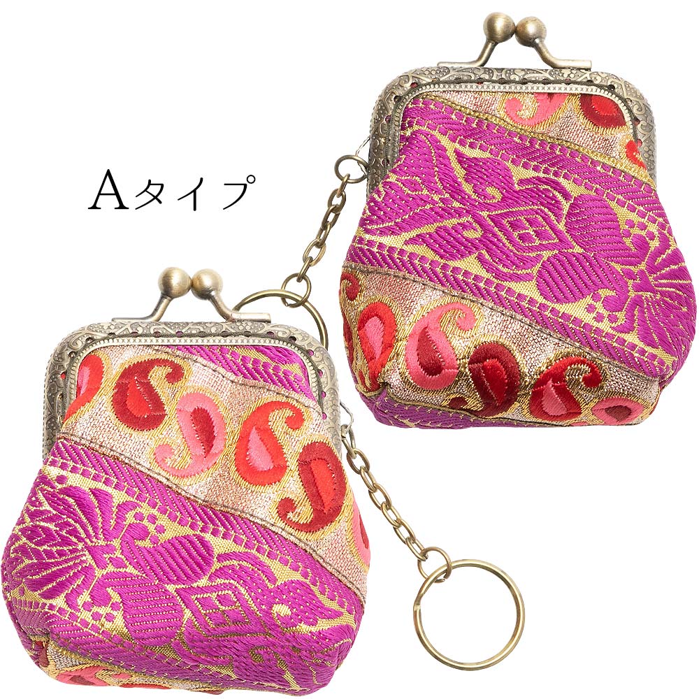 小銭入れ がま口 コインケース インド刺繍リボン ハンドメイド