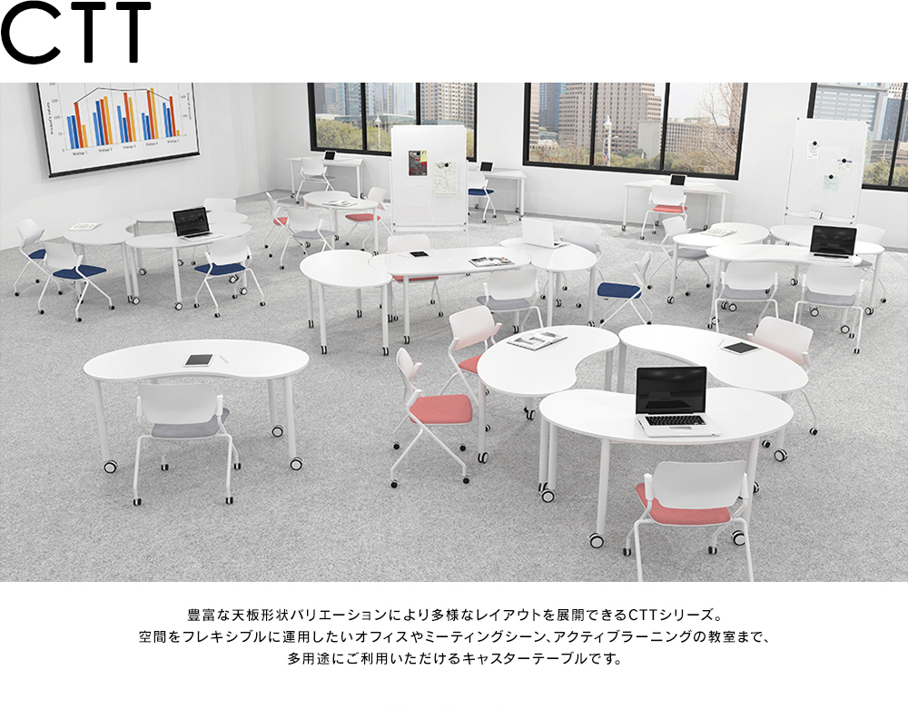 安い購入キャスターテーブル ミーティングテーブル 台形 ホワイト天板×ホワイト脚 W1600×D693×H700mm RFCTT-WL8016DWH  オフィス、会議テーブル