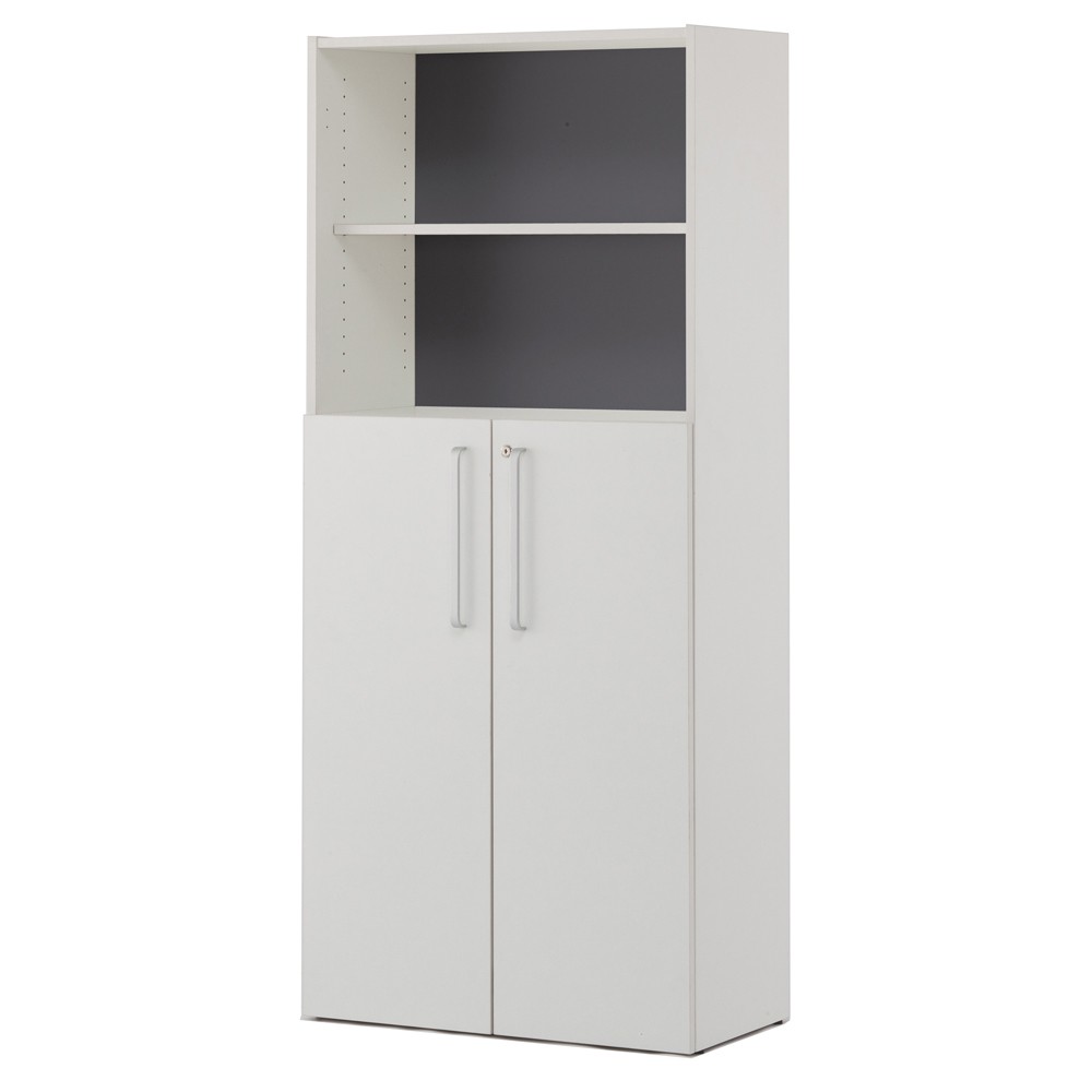 プリーマIII 木製シェルフハイ ホワイト/グレー 共通扉付き グレーIIバック SHWHS3-LDWH2 SHWHS3-LDGY2 書棚 カルテ収納庫(事業所様限定商品)の画像