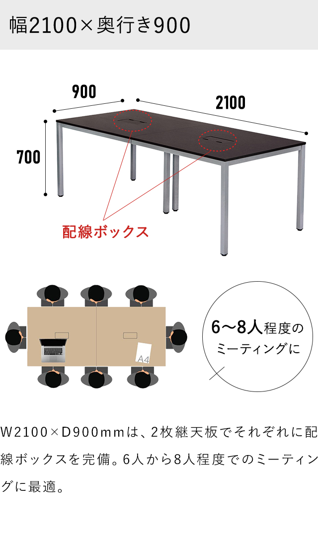 OAミーティングテーブル W1800×D900×H700 ナチュラル ATN-1890NTL 配線