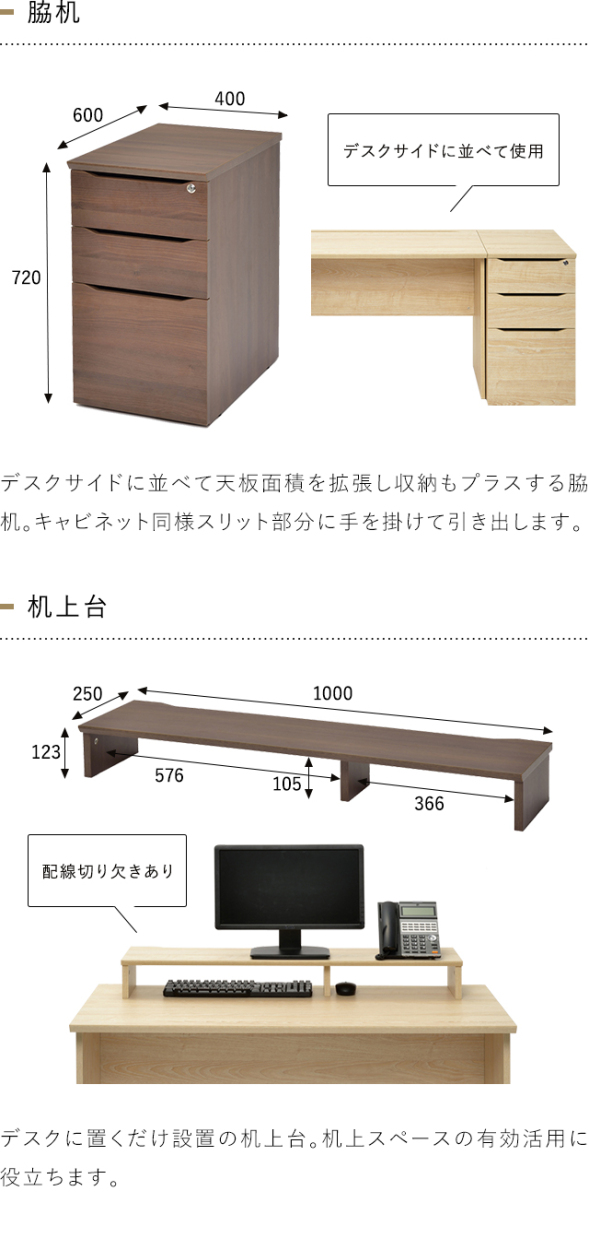 木製デスク 脇机 D600 ナチュラル RFWD-SD-600NA [ユピタシリーズ