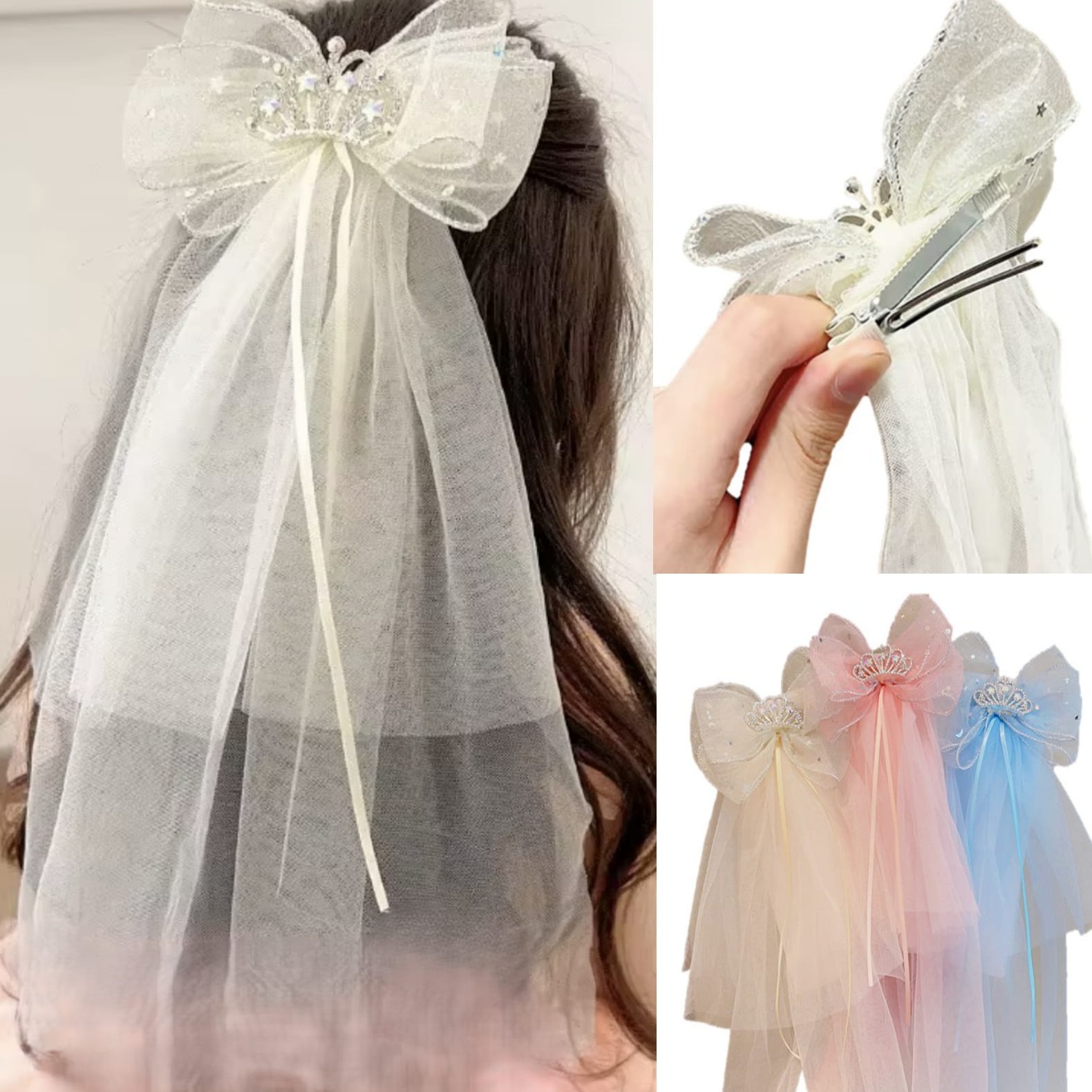オーガンジー プリンセスリボン 子供 ヘアクリップ シフォン 髪飾り