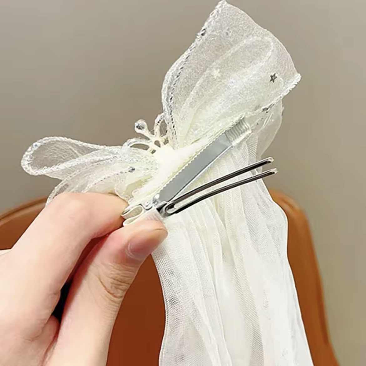 オーガンジー プリンセスリボン 子供 ヘアクリップ シフォン 髪飾り