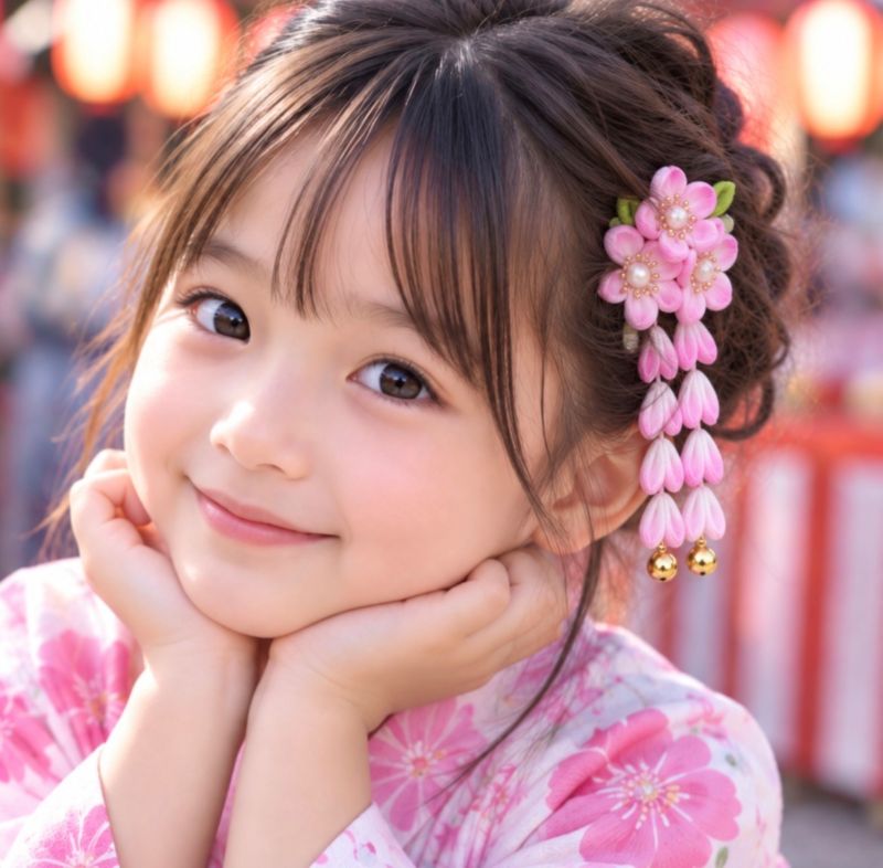 こども 和風 髪飾り ヘアクリップ 女の子 つまみ細工 赤 日本髪