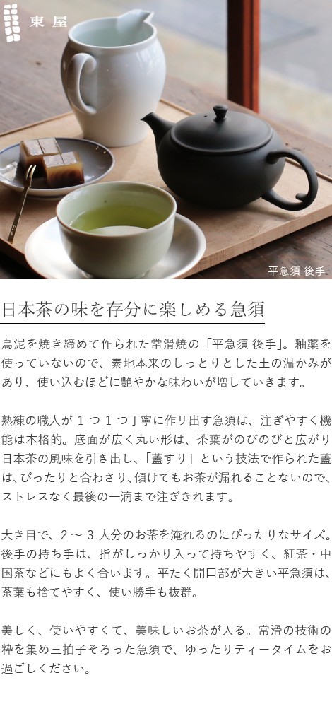 東屋 急須 平急須 後手 烏泥 常滑焼 黒 ティーポット 茶器 陶器