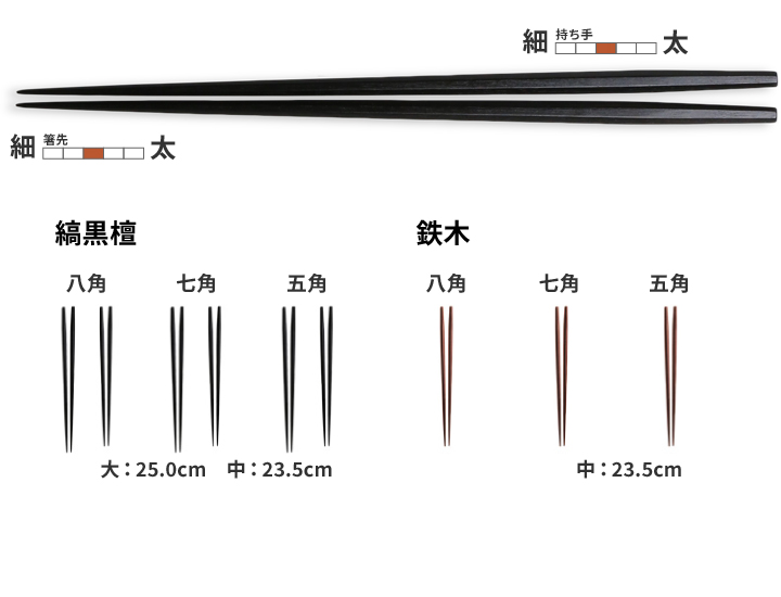 江戸木箸 極上縞黒檀 七角 大 大黒屋 黒檀 夫婦箸 贈り物 : hashi-014