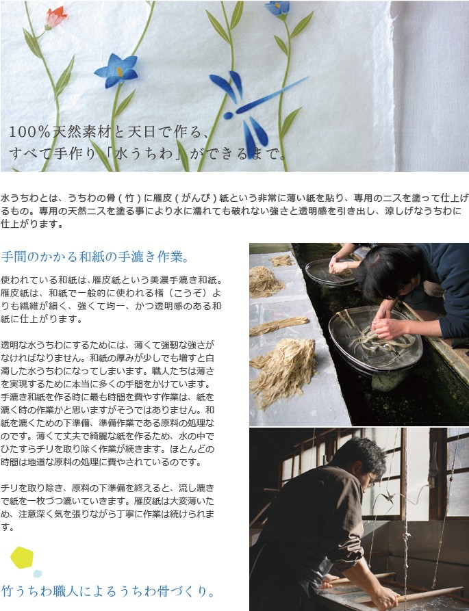 うちわ 水うちわ カワセミ 家田紙工 岐阜 美濃手漉き和紙 : がらんどう