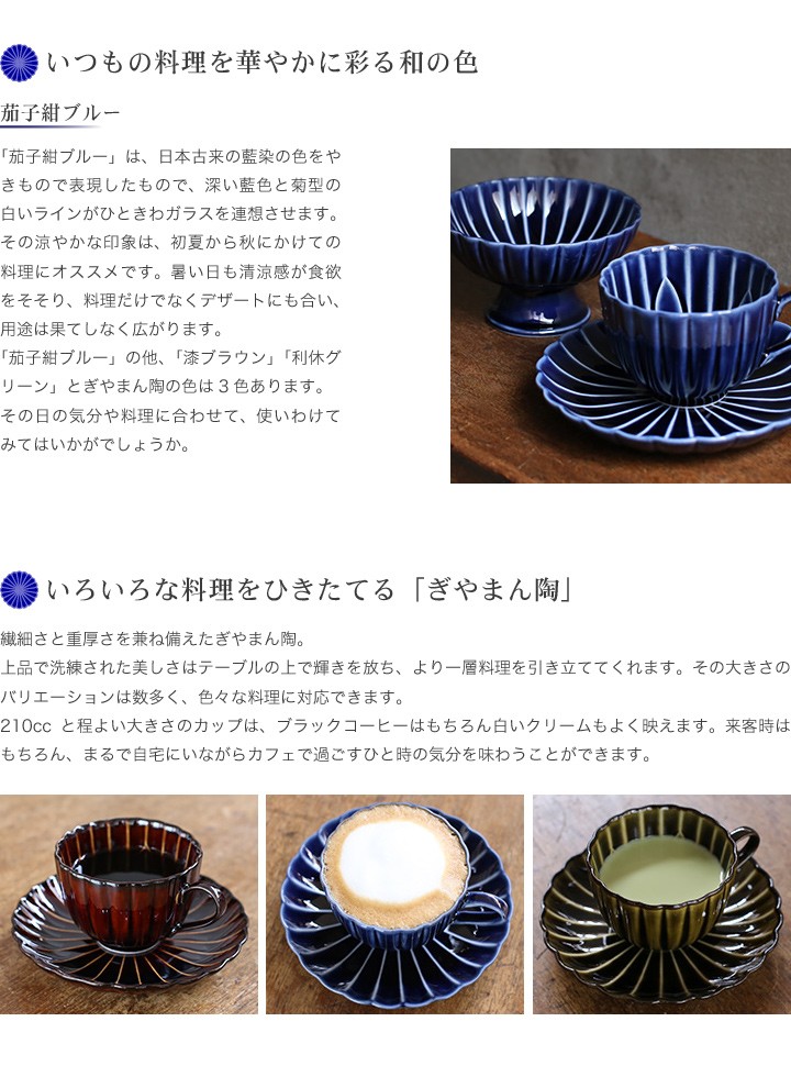ぎやまん陶 コーヒーカップ&ソーサー 茄子紺ブルー カネコ小兵 美濃焼