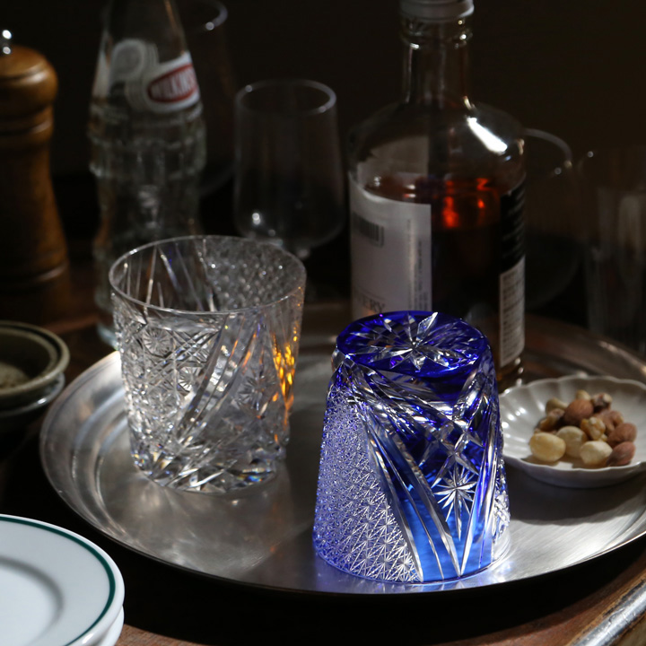 江戸切子 オールド 雅 瑠璃 大場硝子 ロックグラス 切子グラス