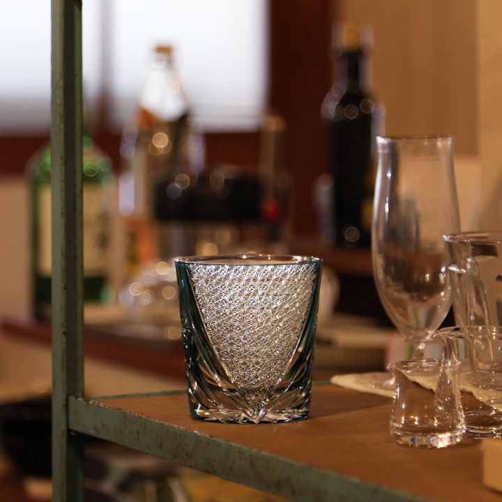 江戸切子 オールド 雅 緑 大場硝子 ロックグラス 切子グラス