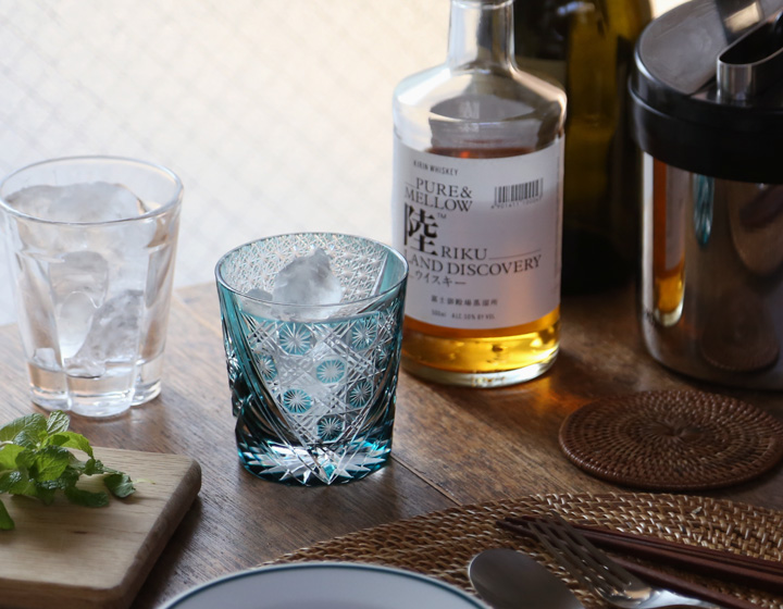 江戸切子 オールド 雅 緑 大場硝子 ロックグラス 切子グラス