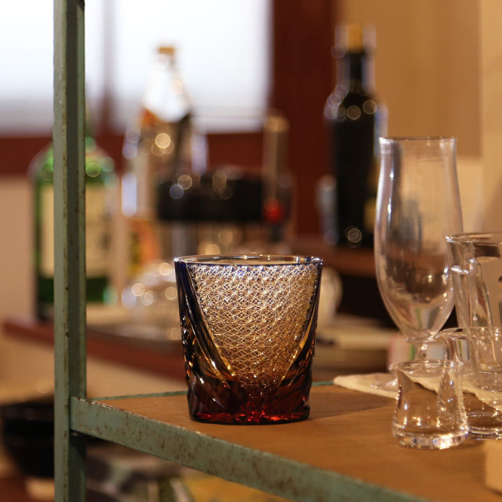 江戸切子 オールド 雅 瑠璃/琥珀 大場硝子 ロックグラス 切子グラス