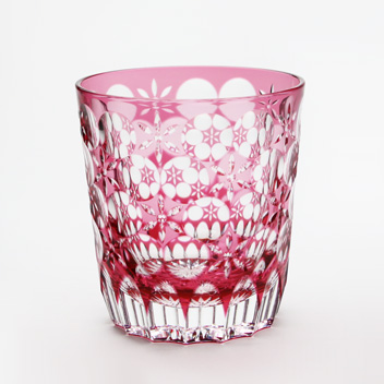 江戸切子 オールド 万華鏡 金赤 大場硝子 ロックグラス 切子グラス