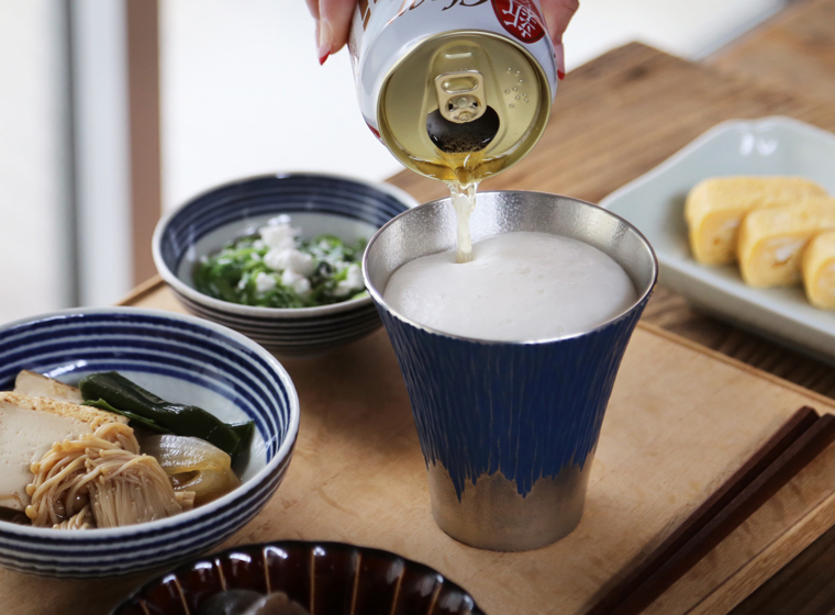 大阪錫器 富士山 タンブラー 中 青朱ペア 錫 ビールグラス ハイボール