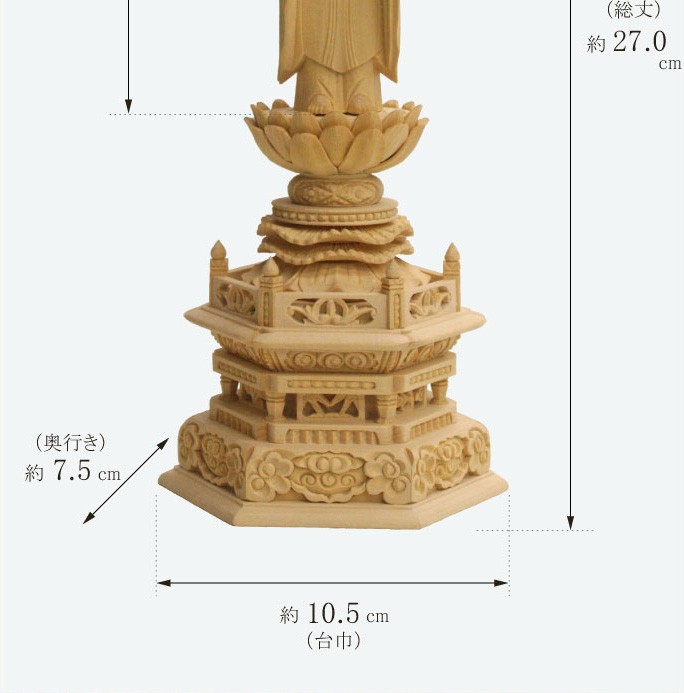 仏像 阿弥陀如来 御東 東立弥陀3.5寸 六角台 白木 : がらんどう 手仕事