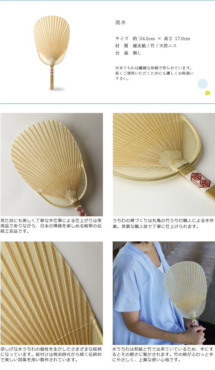 うちわ 水うちわ 流水 家田紙工 岐阜 美濃手漉き和紙