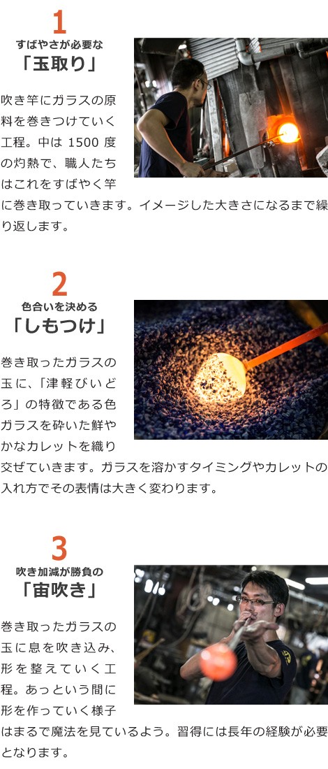 津軽びいどろ 作業工程