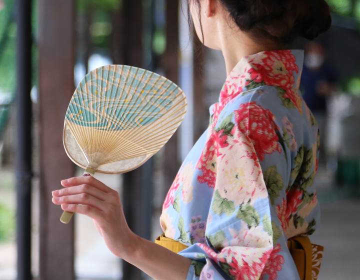 うちわ 水うちわ ひめこうほね（台座付） カミノシゴト 家田紙工 小判 