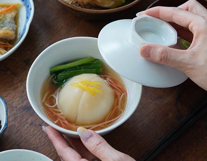 浦富焼 蓋物汁碗 白磁 鳥取 民藝 陶磁器 日本製 汁碗 お椀 茶碗