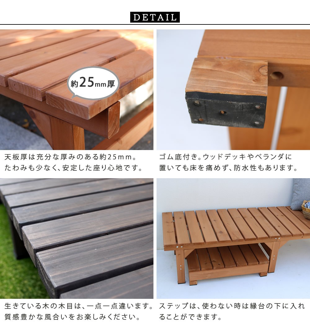 踏み台付き 縁台 174×88 木製ベンチ ユニット ウッドデッキ 縁側 DIY 天然木 屋外ベンチ ステップ付き 置き型 p1  :SS-DE-17488STP:houseBOAT 通販 