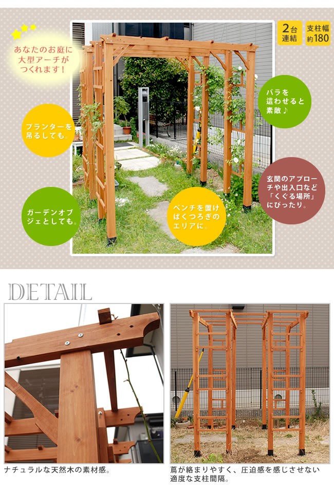ガーデンアーチ バルコニーアーチ 木製 パーゴラ アーチ 190 3台組 - 1