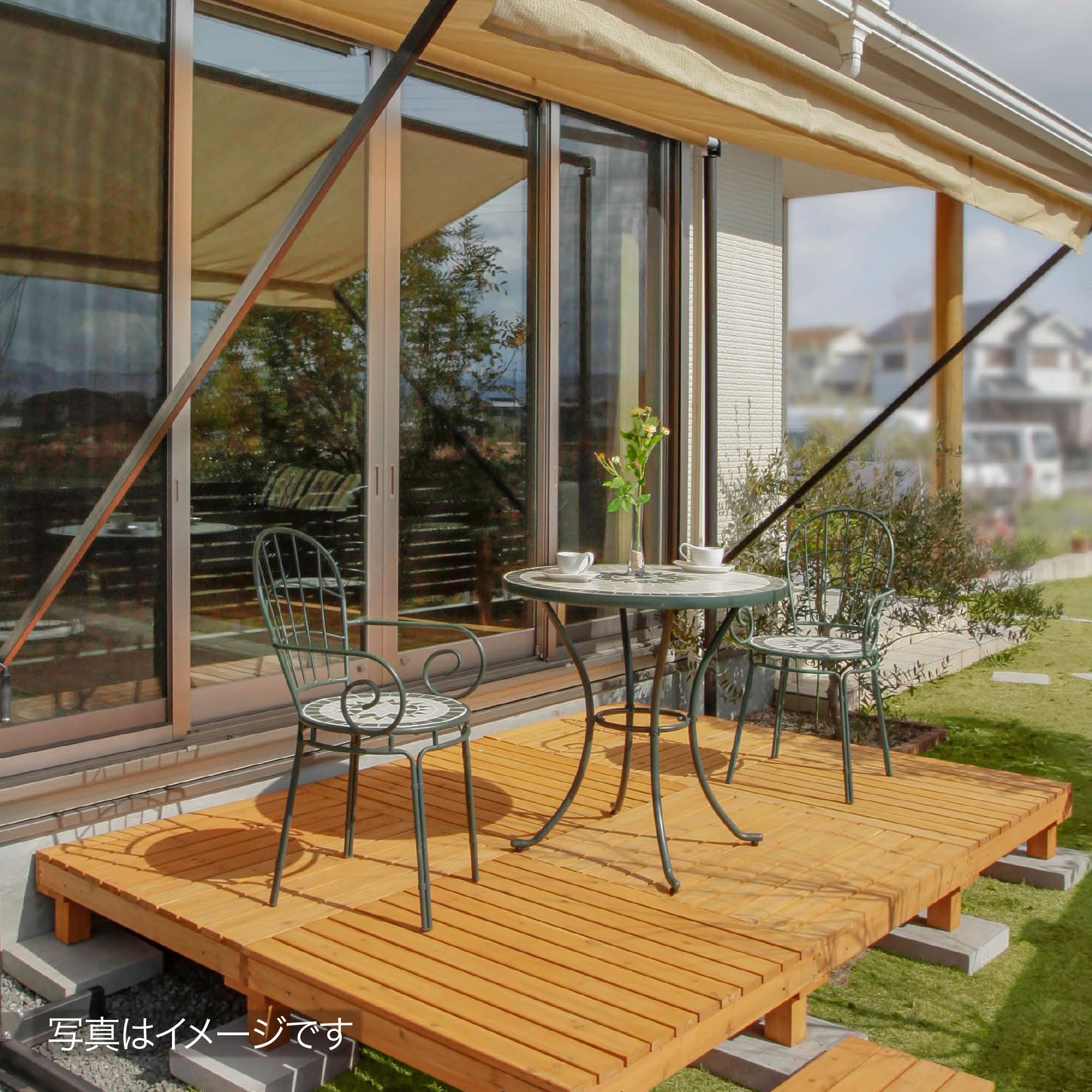 タカショー テーブル イス セット 机 チェア 屋外 タイル モザイク / タンジール モザイクテーブル3点セット マットグリーン /中型
