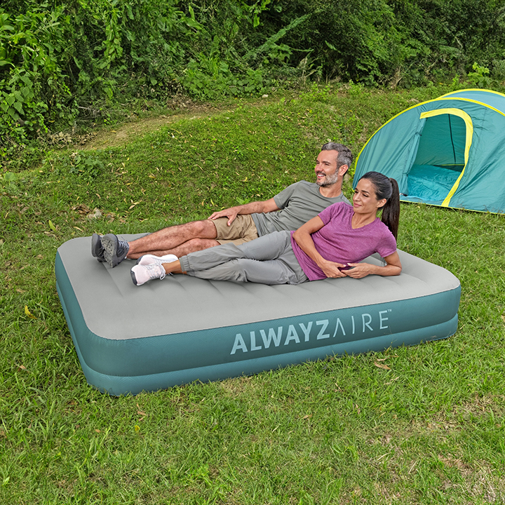 タカショー エアベッド ポータブル bestway / エアマット 2.03m×1.52m×36cm グレー＆コバルトグリーン /小型の画像