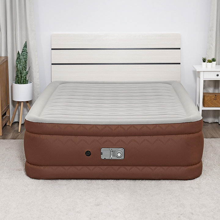 タカショー エアベッド ポータブル bestway / エアマット 2.03m×1.52m×51cm アイボリー＆ブラウン /小型の画像