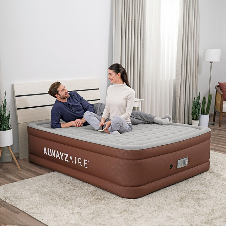 タカショー エアベッド ポータブル bestway / エアマット 2.03m×1.52m×51cm アイボリー＆ブラウン /小型の画像