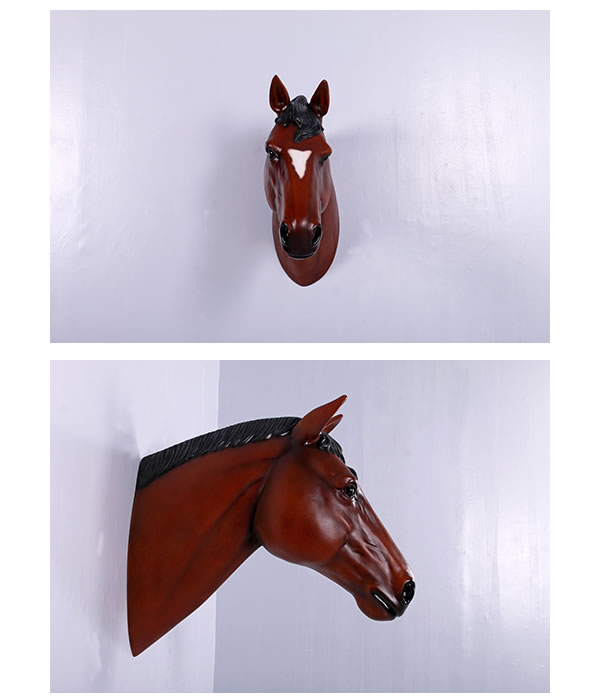馬の頭部 壁掛け 茶 FRPオブジェ 動物 壁飾り 頭 顔 乗馬 競馬 看板