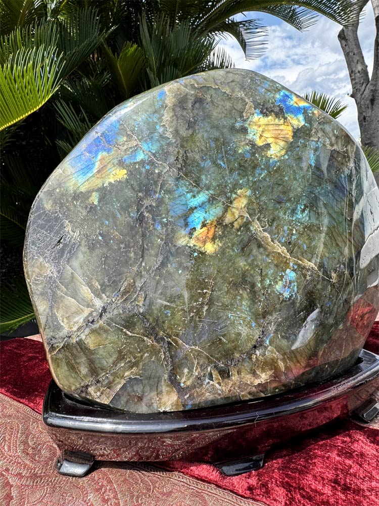 ラブラドライト 大きい 特大 原石 磨き 7.2kg 台座付き 送料無料 曹灰