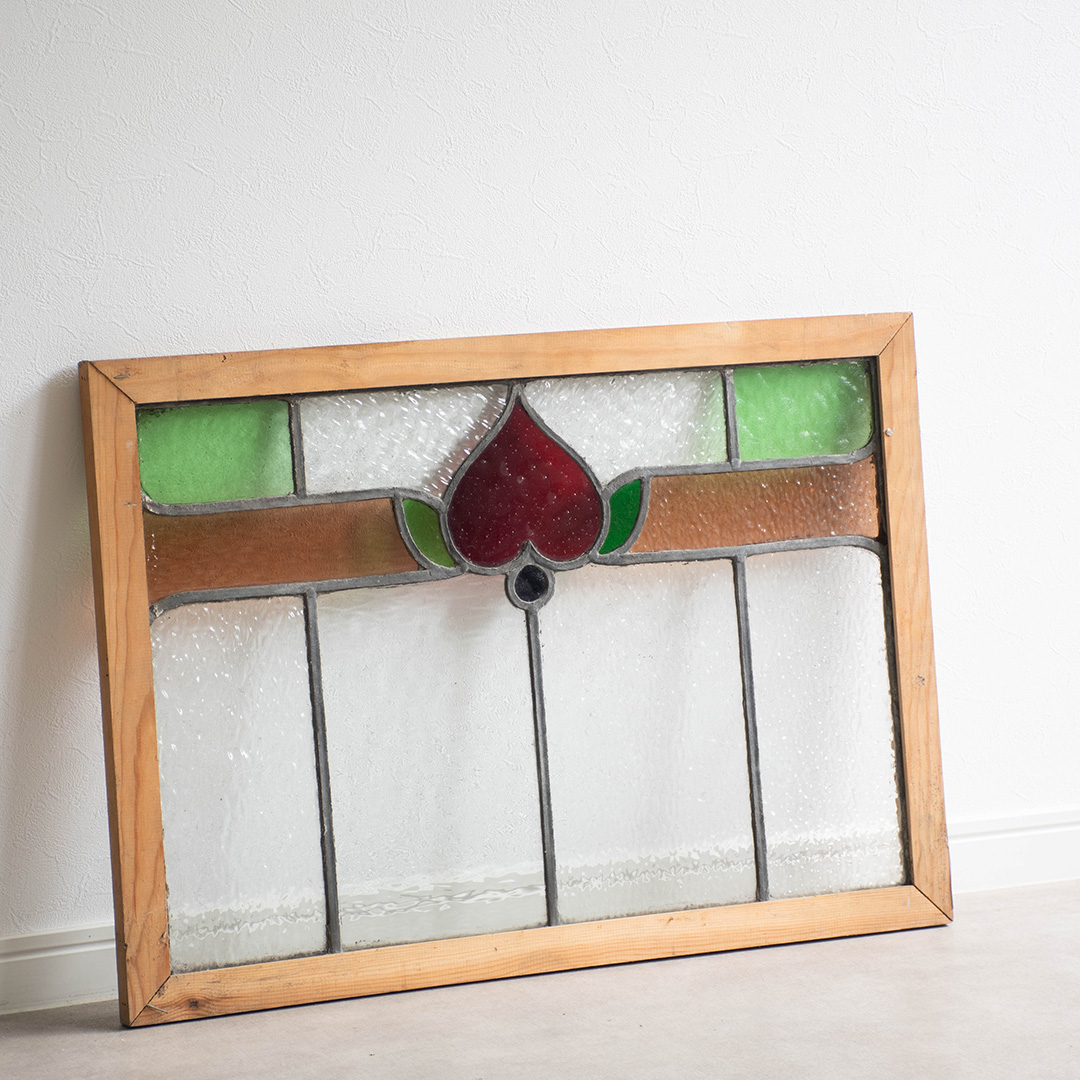 イギリスアンティーク ステンドグラス窓枠 ペンキの禿げた木枠
