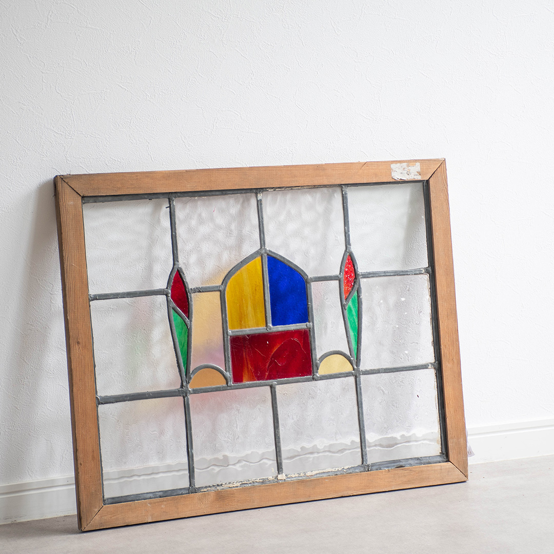 英国アンティーク ステンドグラス 18 (603x589) 仮枠あり 骨董 1910