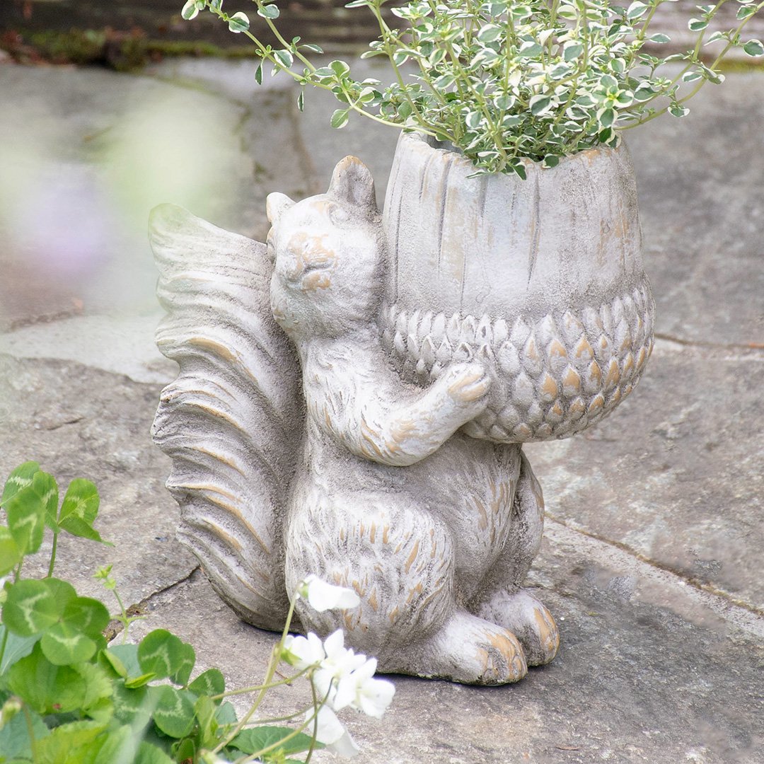 アンティーク調ガーデンオーナメント ポット付き ソーニョポット リス