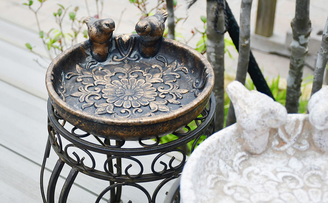 アンティーク調ガーデンオーナメント バードバス レース L : ガーデン