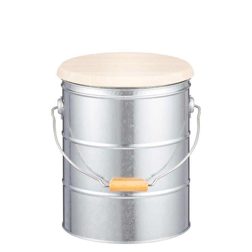 卸売りOBAKETSU オバケツ 米びつ缶 ライスストッカー 5kg ひのきフタ シルバー